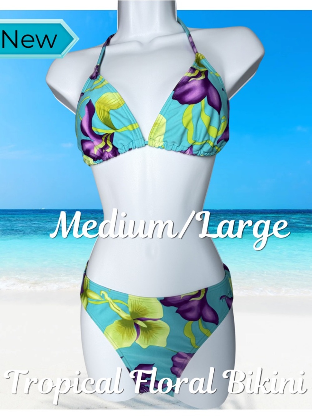 Randy Bikini Set NWOT Tropical Floral Blue Purple Halter EU 44